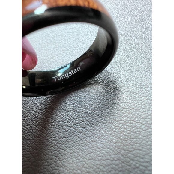 Men's Tungsten and Wood Ring, 7mm, Size 10, Polished Piano Finish,  Wedding Band - Picture 6 of 7